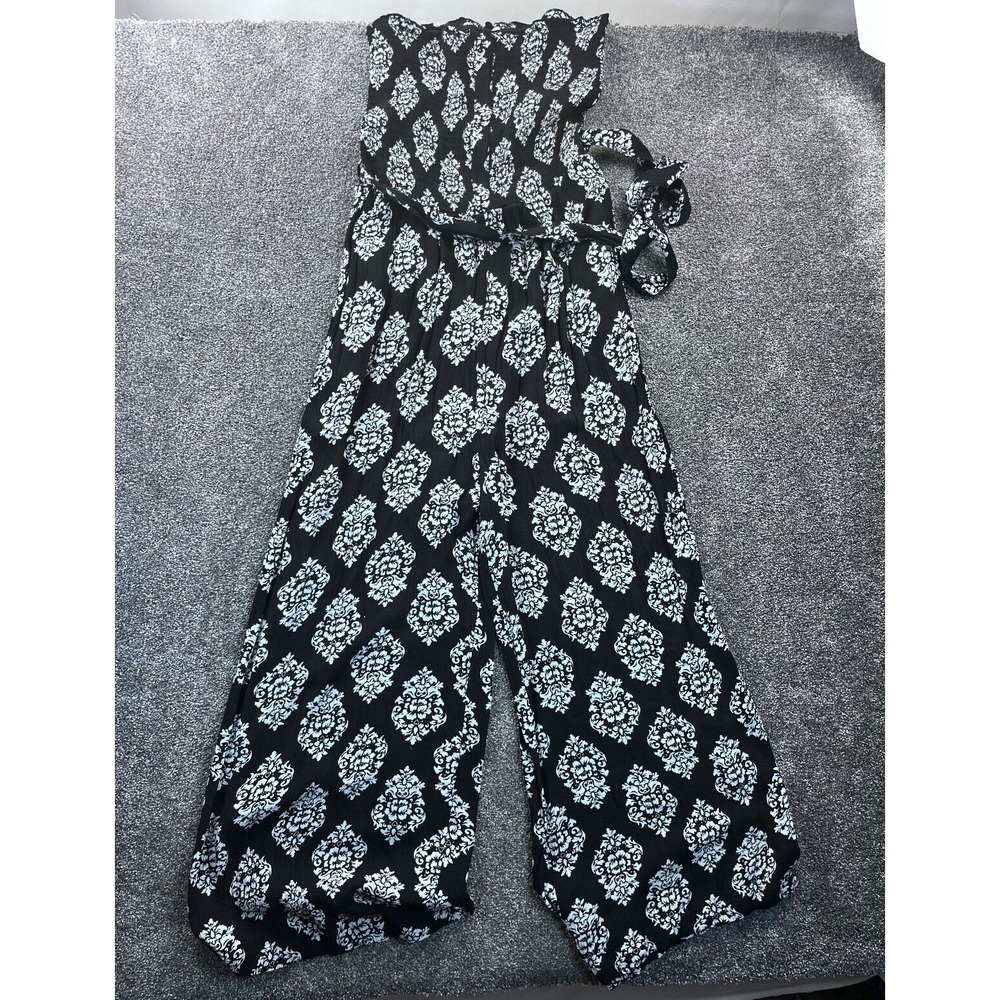 Blue Island Overall Womens L Pants Wrap Tube Smocked Jumpsuit Black/White